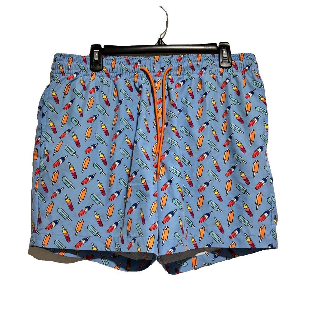 Caribbean Mens Swim Trunk Short Popsicle Blue Large Drawstring Waist Stretch‎